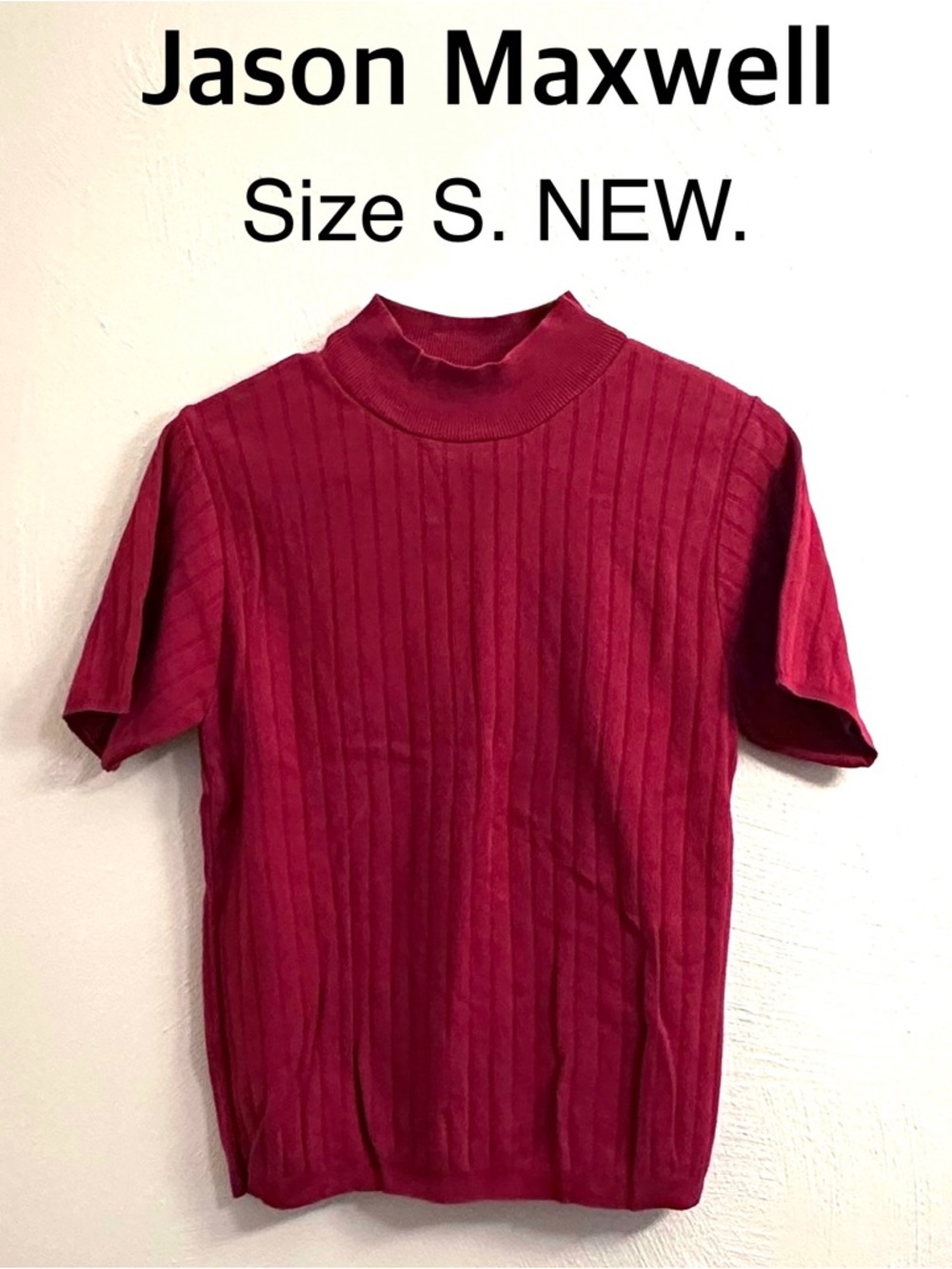 Jason Maxwell Red Ribbed Knit Top Shirt Layer Fall Winter Cotton